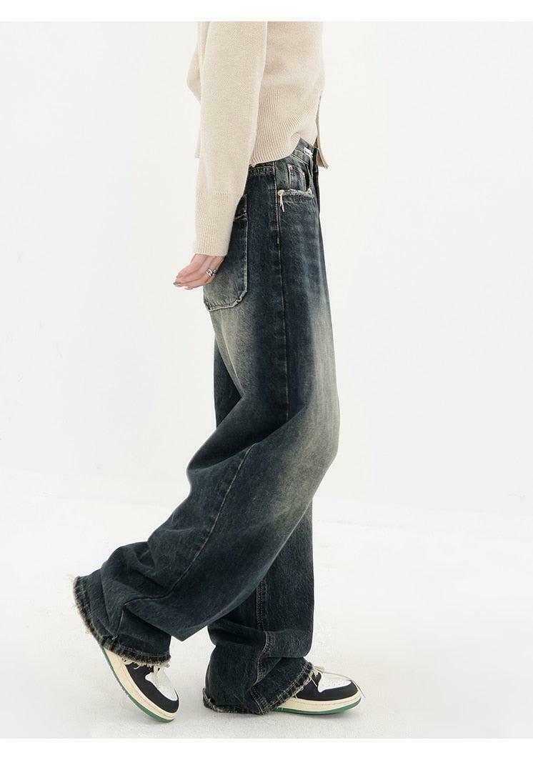 Acubi Wide Leg Dark Jeans - Trendy Y2K Style for Fashion-Forward Outfits