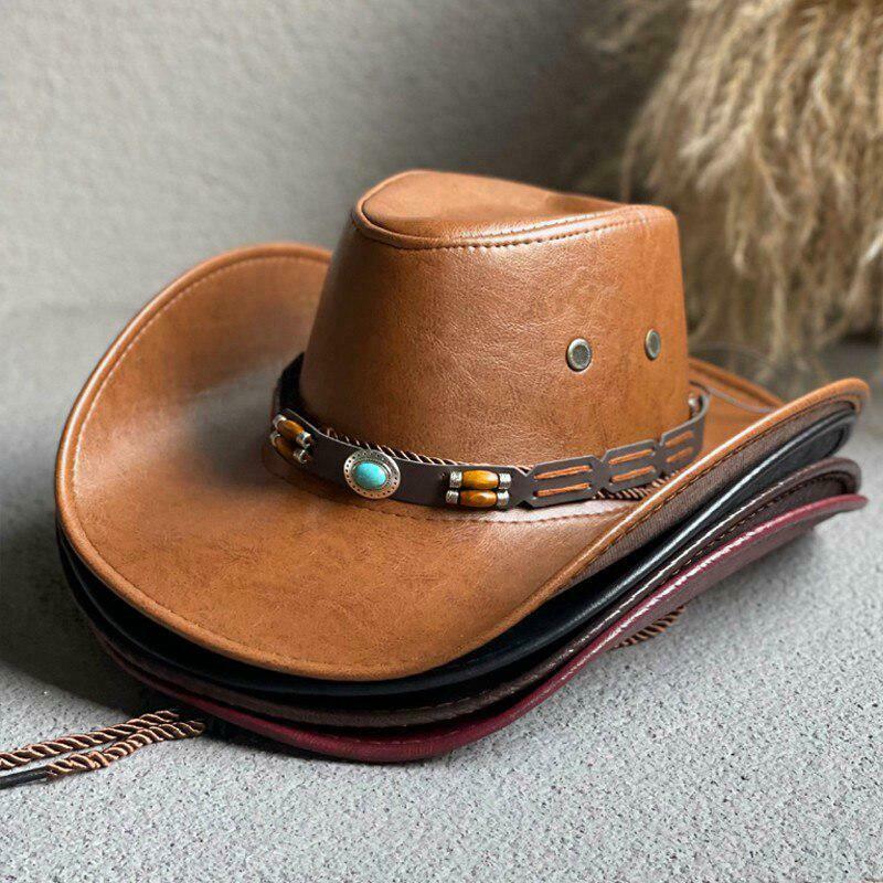 Adjustable Faux Leather Cowgirl Western Hat for Y2K Style and Emo Fashion Outfits