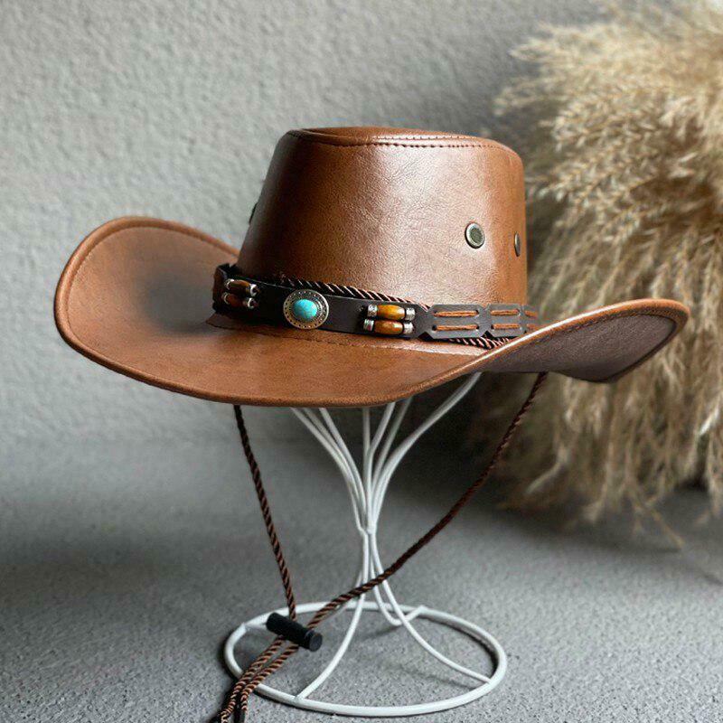 Adjustable Faux Leather Cowgirl Western Hat for Y2K Style and Emo Fashion Outfits