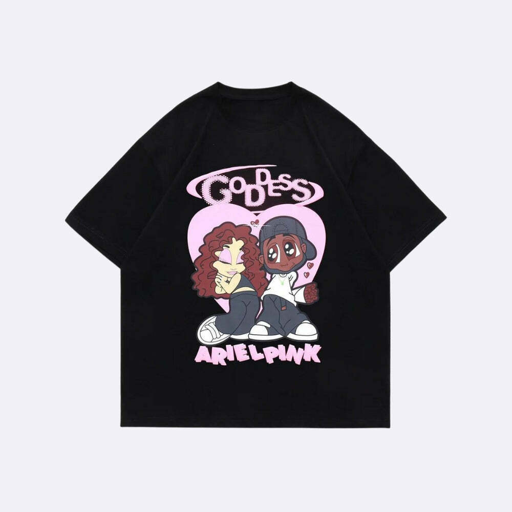 Ariel Pink Cute Couple Tee - Trendy Korean Y2K Fashion for Stylish Couples