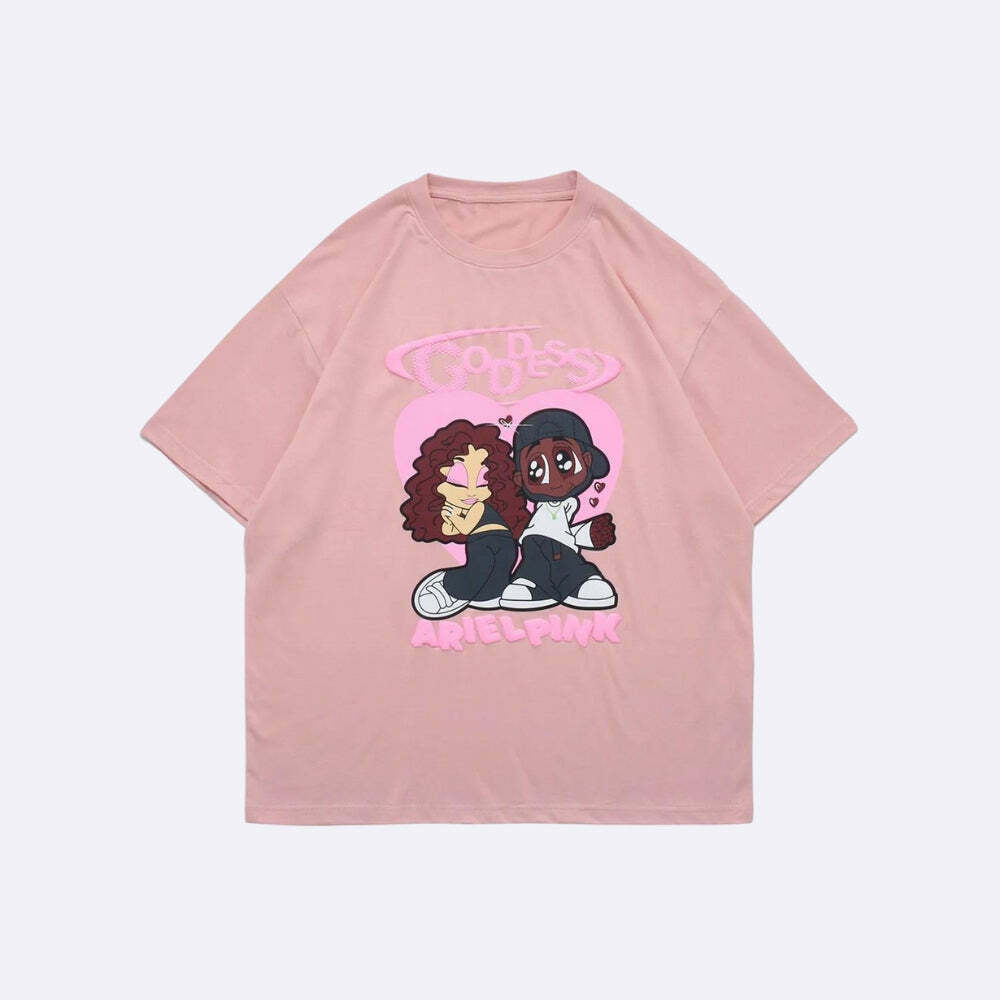 Ariel Pink Cute Couple Tee - Trendy Korean Y2K Fashion for Stylish Couples