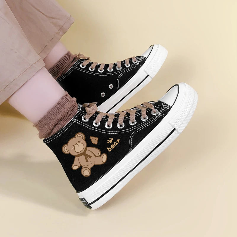 Bear Lace Up Canvas Shoes - Trendy Y2K Style for Street Fashion Enthusiasts