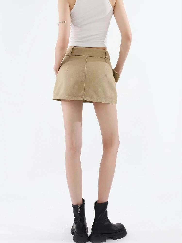 Belted A-Line Denim Mini Skirt - Trendy Y2K Fashion Inspired by Korean and Asian Styles