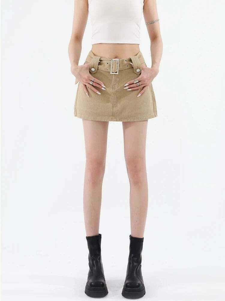 Belted A-Line Denim Mini Skirt - Trendy Y2K Fashion Inspired by Korean and Asian Styles