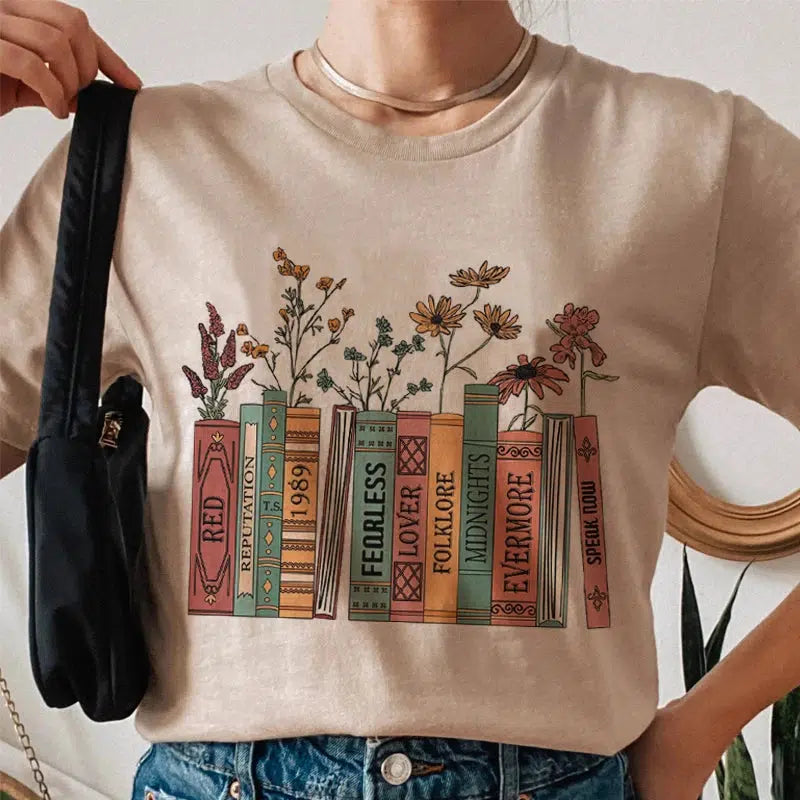 Books & Flowers Tee - Trendy Y2K Style Clothing for Men | Retro Grunge Aesthetic