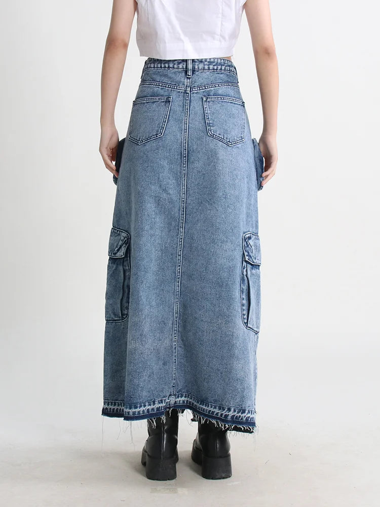 Cargo Split Denim Midi Skirt - Trendy Y2K Clothing for a Stylish Look