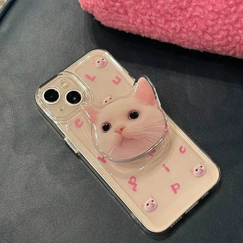 Cat Popsocket Clear Phone Case - Trendy Y2K Fashion Accessory for Cat Lovers