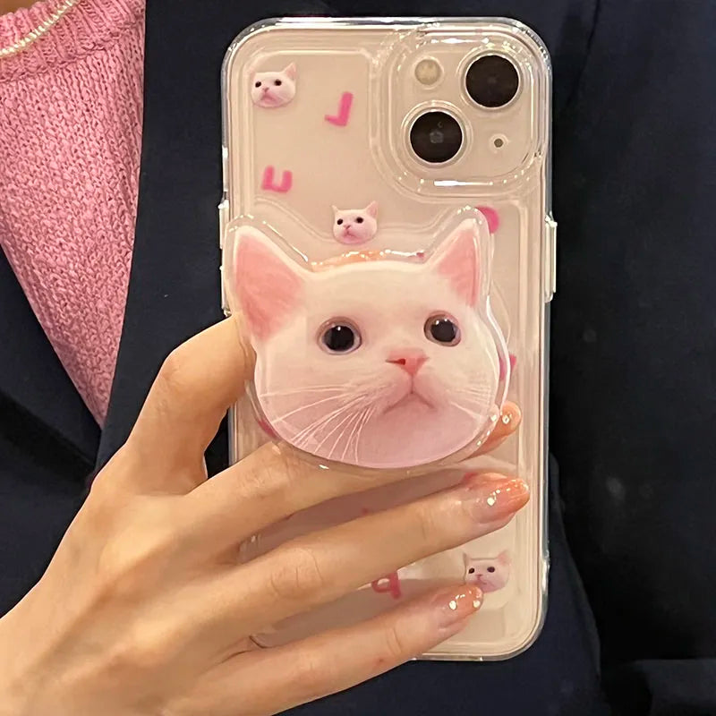 Cat Popsocket Clear Phone Case - Trendy Y2K Fashion Accessory for Cat Lovers