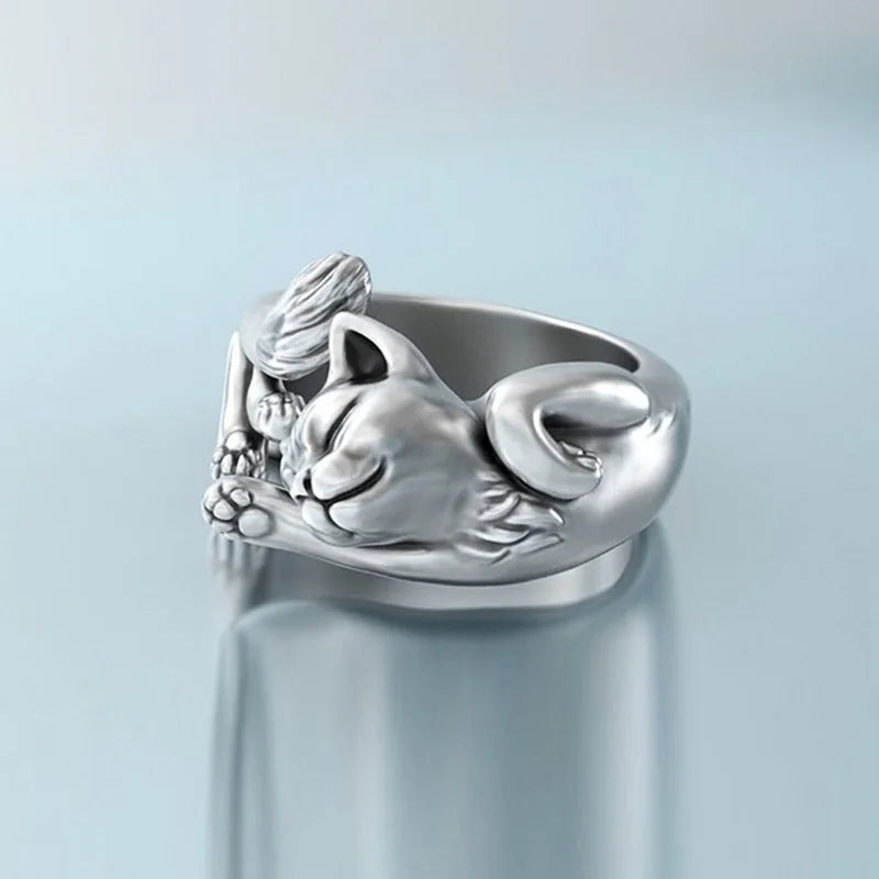 Charming Sleeping Cat Ring - Trendy Y2K Fashion Accessory for Cat Lovers