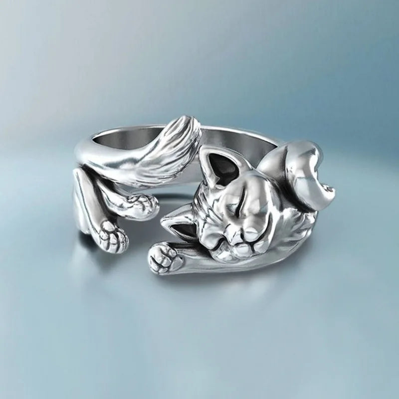 Charming Sleeping Cat Ring - Trendy Y2K Fashion Accessory for Cat Lovers