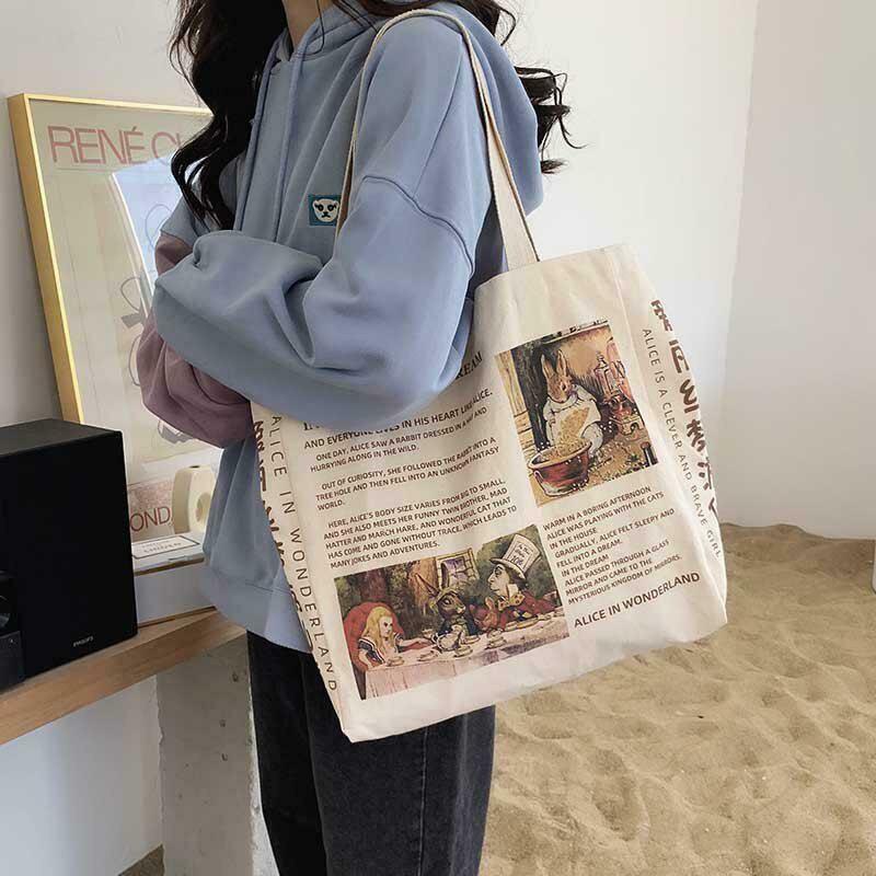 Chic Alice in Wonderland Cloth Bag - Trendy Y2K Fashion Accessory for Wonderland Lovers