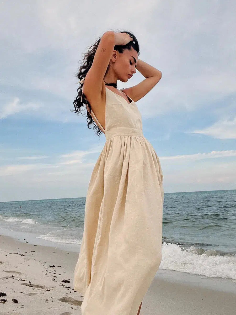 Chic Linen Midi Dress for Effortless Style - Embrace Korean Y2K Fashion Trends