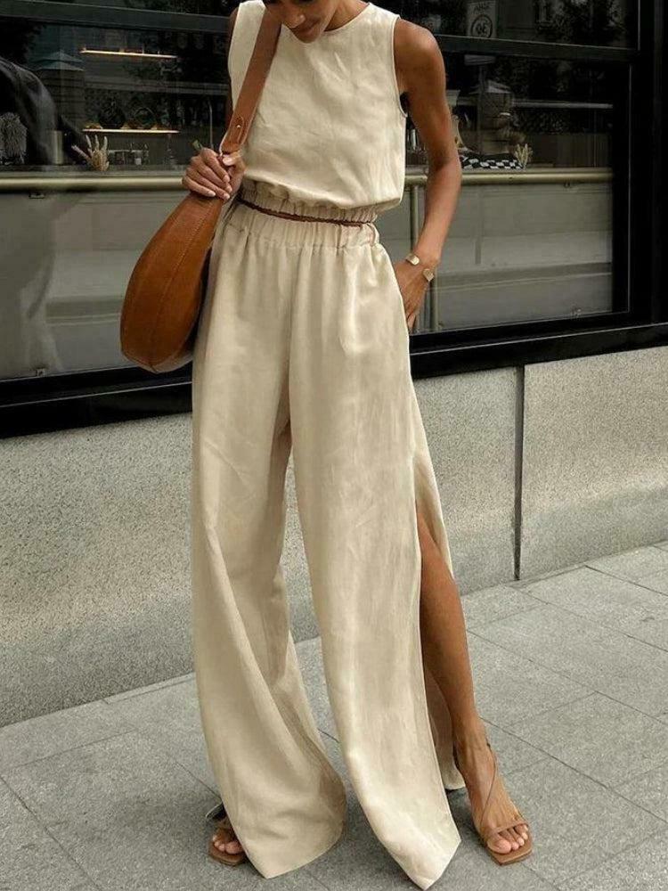 Chic Linen Top & Pants Two Piece Set - Embrace Korean Y2K Fashion Trends in Style