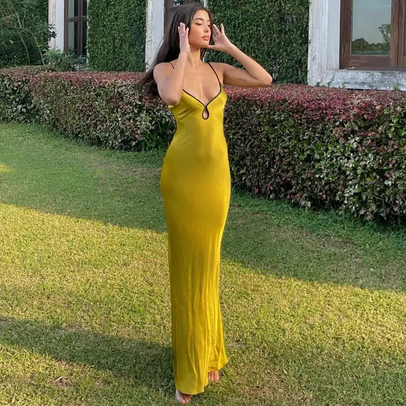 Chic Satin Backless Maxi Dress - Y2K Fashion Essential for Stylish Women