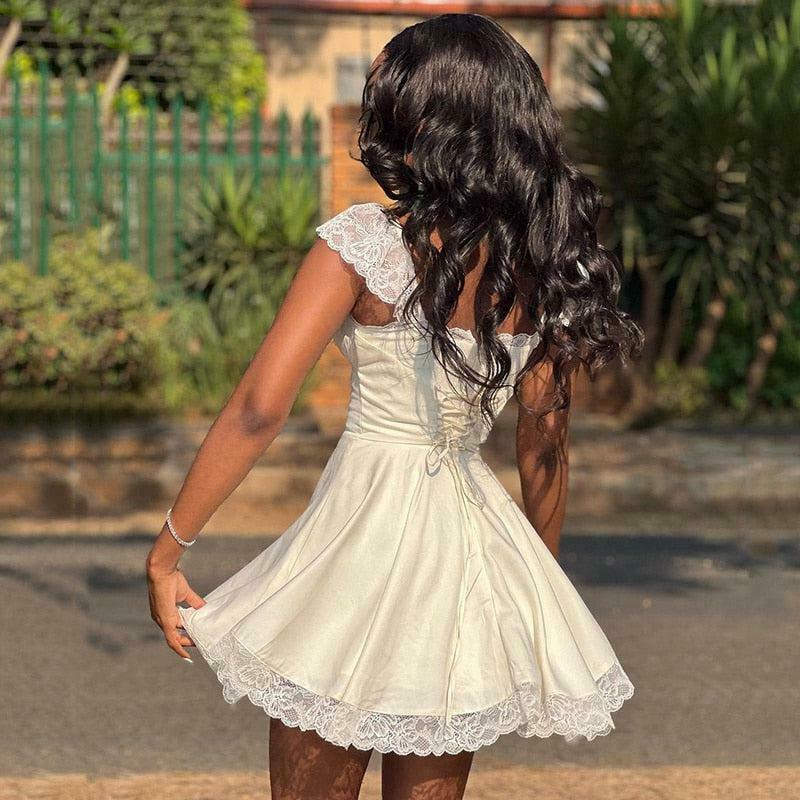 Chic Tie-Back Lace Mini Dress - Y2K Style Fashion for a Trendy Look