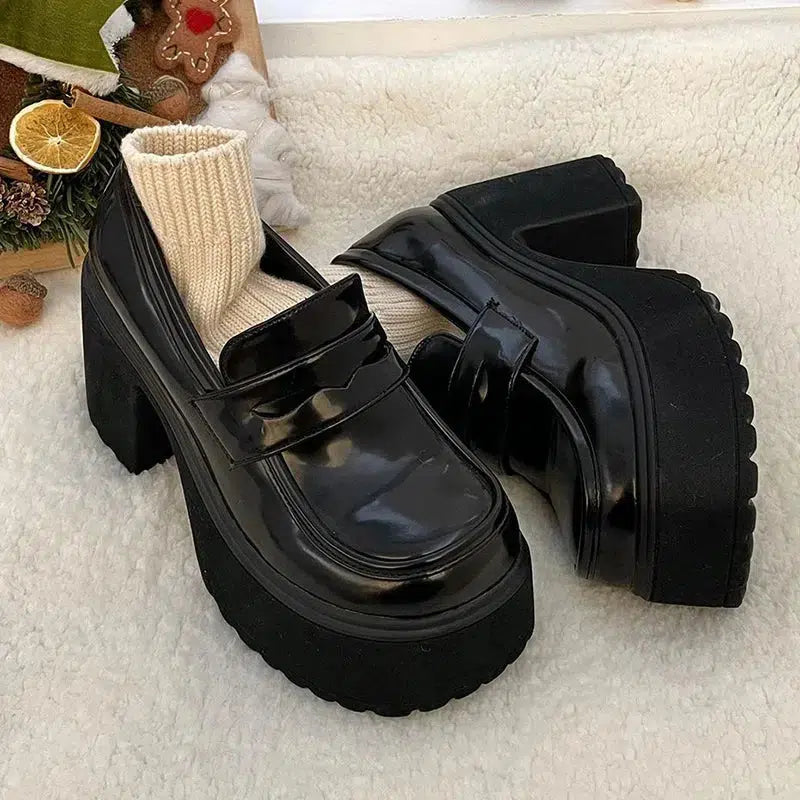 Chunky Platform High Heel Loafer Shoes for Y2K Style and 90s Fashion Enthusiasts