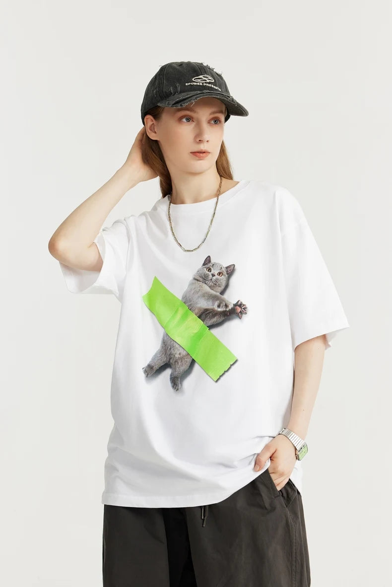 Contemporary Cat Art Tee - Y2K Style Clothing for Unique Fashion Enthusiasts