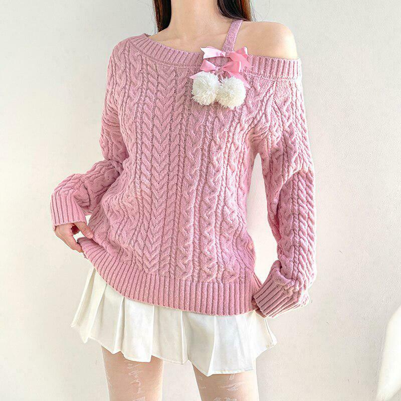 Coquette Cut-Out Knit Sweater - Vintage Aesthetic Y2K Style Chunky Knit Sweater for Unique Looks