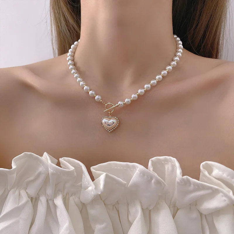 Coquette Heart Pearl Necklace - Trendy Y2K Jewelry for a Chic and Stylish Look