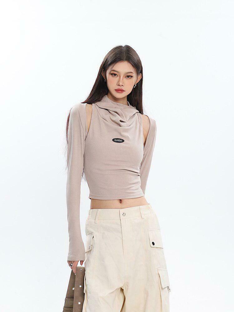 Cowl Collar Cut-Out Crop Top for Trendy Y2K Style - Must-Have Y2K Clothing