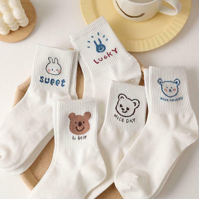 Cute Kawaii Patterned Socks - 5 Pairs of Trendy Y2K Fashion for a Stylish Look