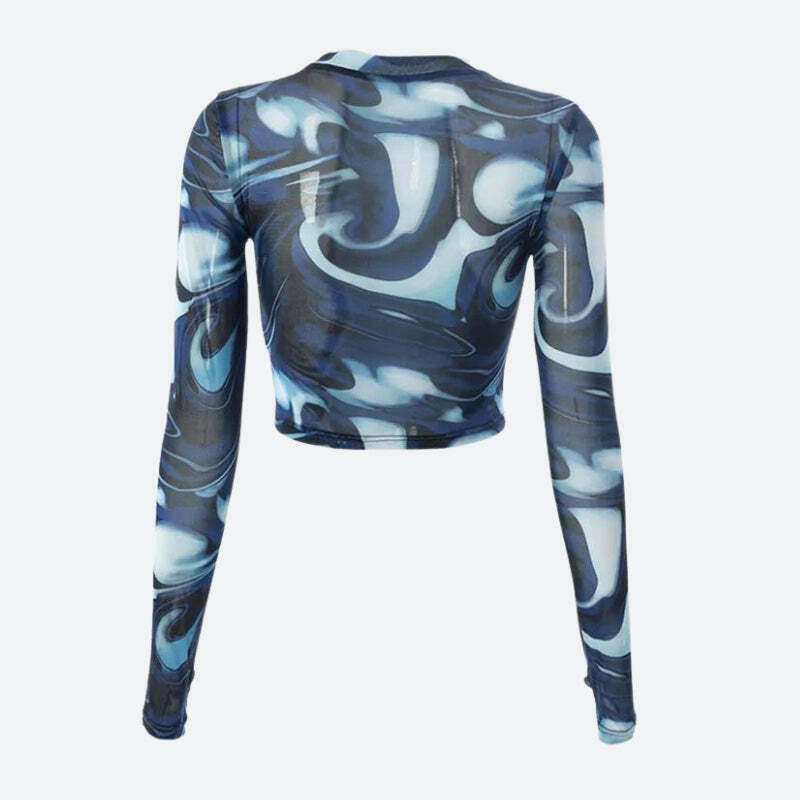 Cyberpunk Blue Aura Sheer Top - Y2K Grunge Style for Trendy Outfits and Fashionistas