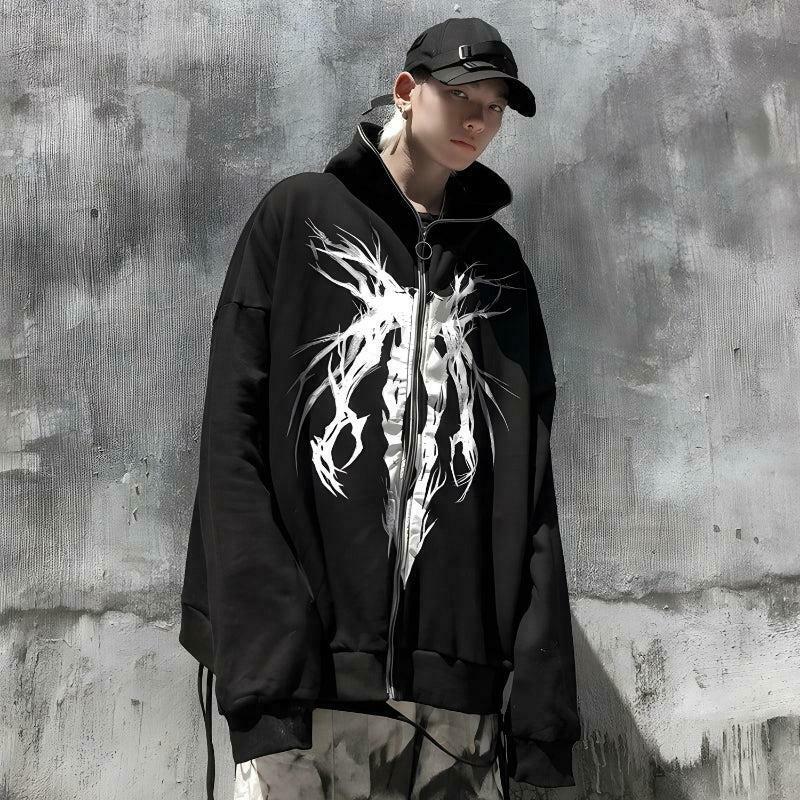 Cyberpunk Ghost Full Zip-Up Hoodie for Trendy Y2K Style - Unisex Ghost Apparel