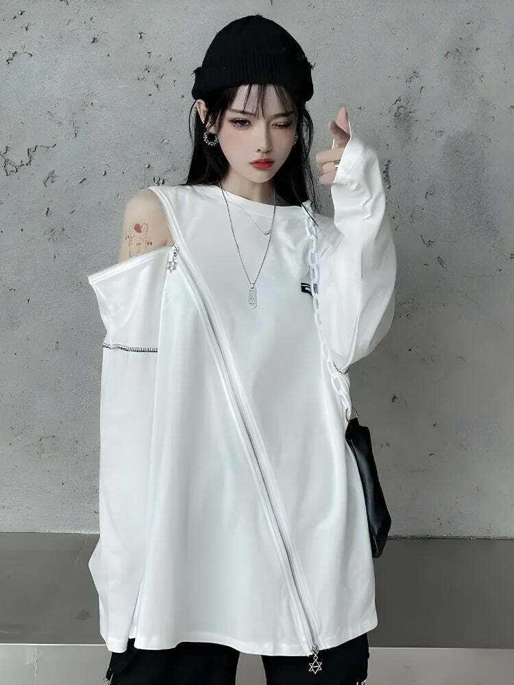 Cyberpunk Zip-Up Top - Trendy Korean Y2K Fashion for a Stylish Look