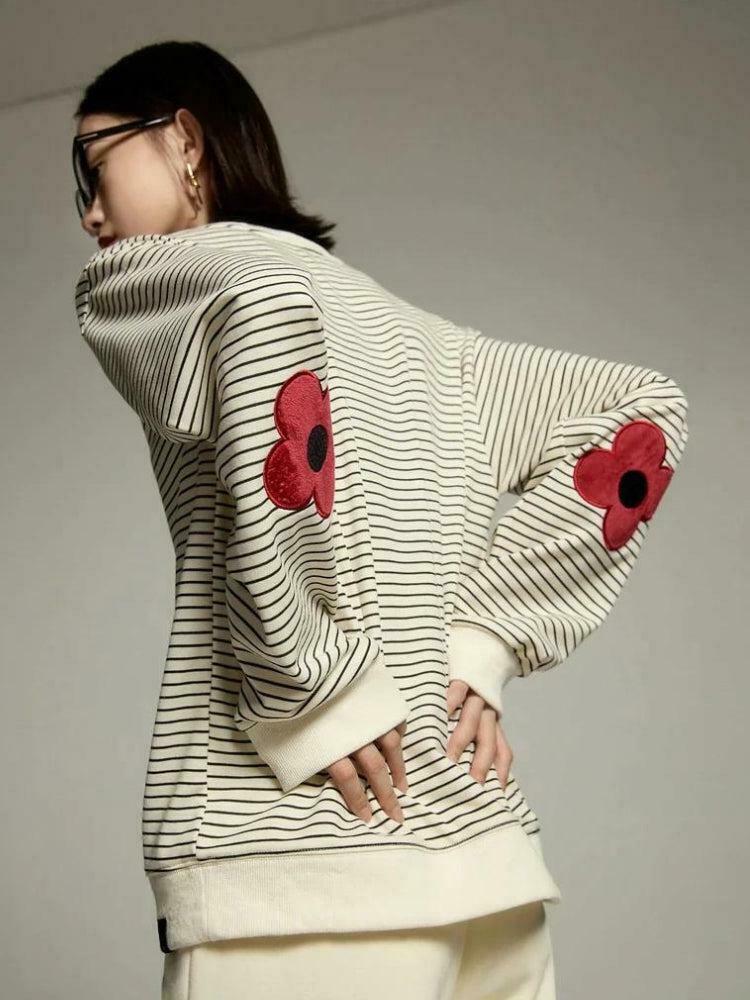 Daisy Embroidered Striped Sweatshirt - Trendy Y2K Fashion for a Chic Korean Look