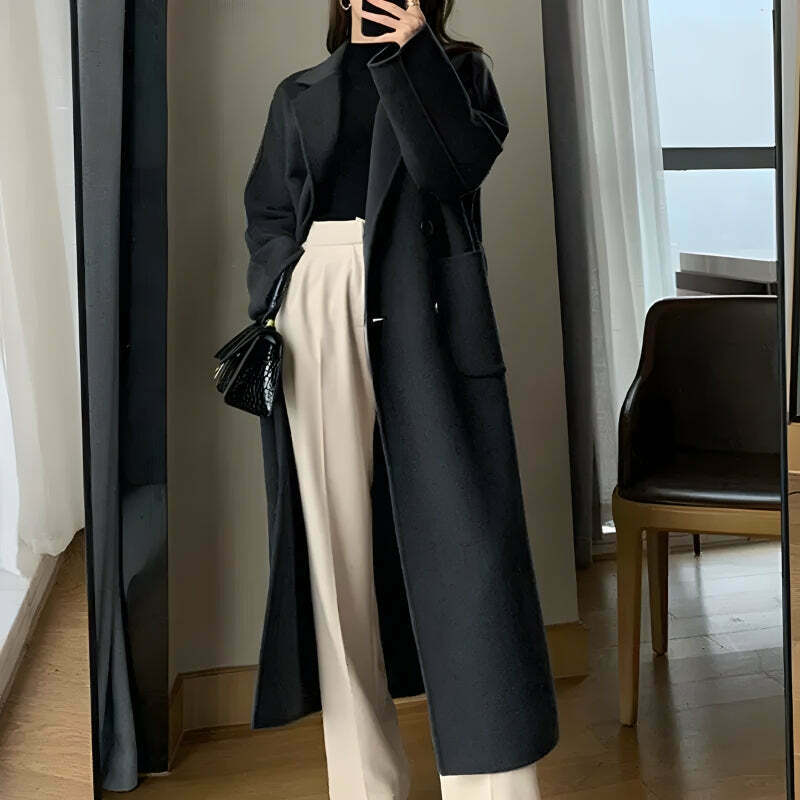 Dark Academia Belted Long Coat for Men - Stylish Y2K Clothing Essential