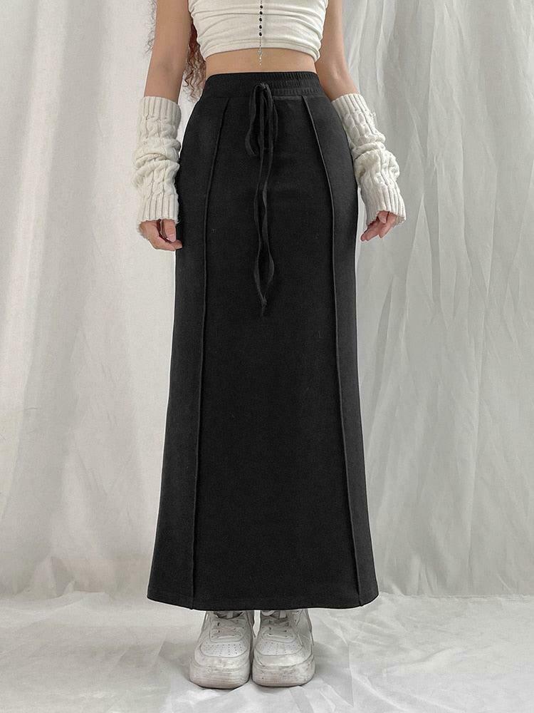 Dark Academia Drawstring Maxi Skirt - Trendy Y2K Clothing for a Stylish Look