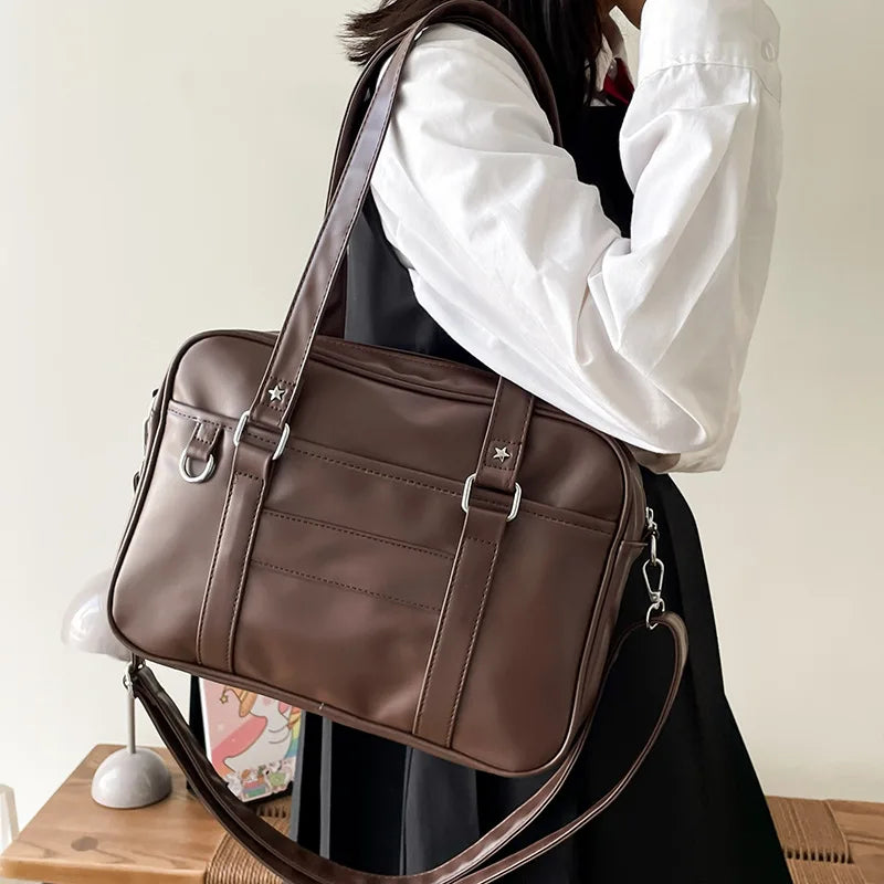 Dark Academia Faux Leather Messenger Bag - Stylish Y2K-Inspired Leather Bag for Trendsetters