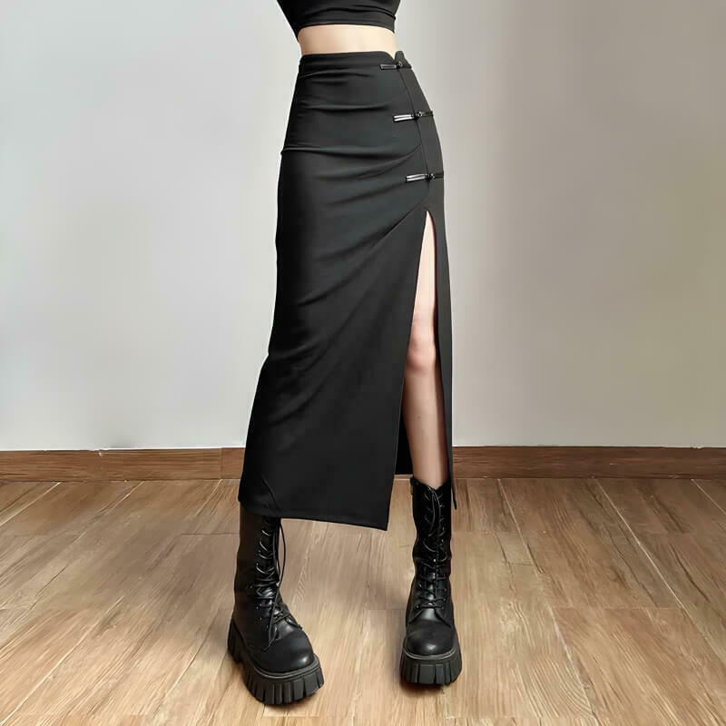 Dark Academia High Split Midi Pencil Skirt - Trendy Y2K Style for Fashion-Forward Outfits