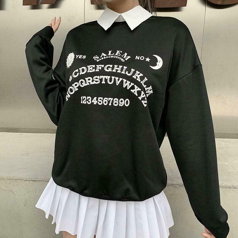 Dark Academia Letter Print Sweatshirt - Trendy Y2K Clothing for Stylish Looks