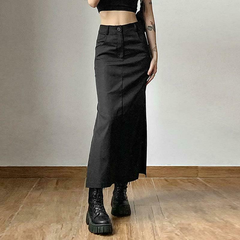 Dark Academia Side Slit Maxi Skirt - Trendy Y2K Fashion for Stylish Outfits in 2025