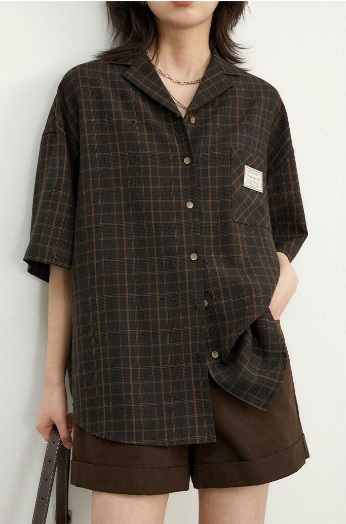 Dark Academia V-Neck Plaid Shirt - Trendy Y2K Style for Unique Fashion Statements