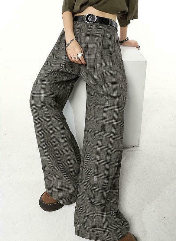 Dark Academia Wide Leg Plaid Pants for Y2K Fashion - Grunge Style & Trendy Outfits