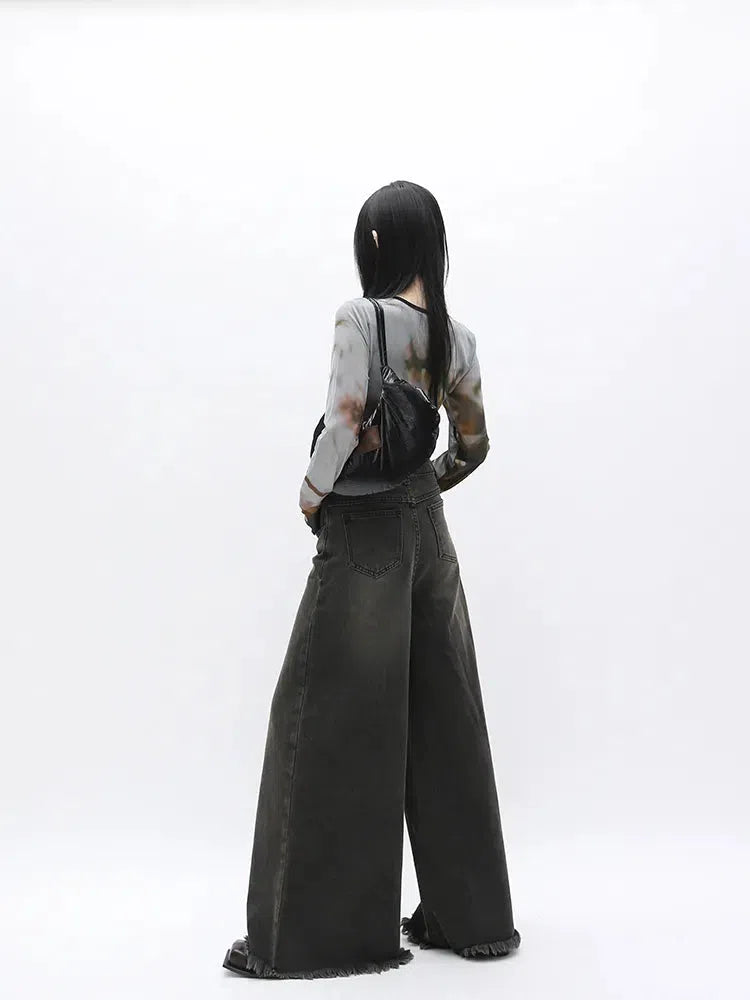 Dark Wash Distressed Wide Leg Jeans for Y2K Style - Retro Futurism Fashion Must-Have