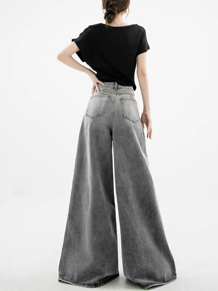 Dark Wash Y2K Wide Leg Jeans for Trendy Style - Perfect for Casual and Streetwear Looks