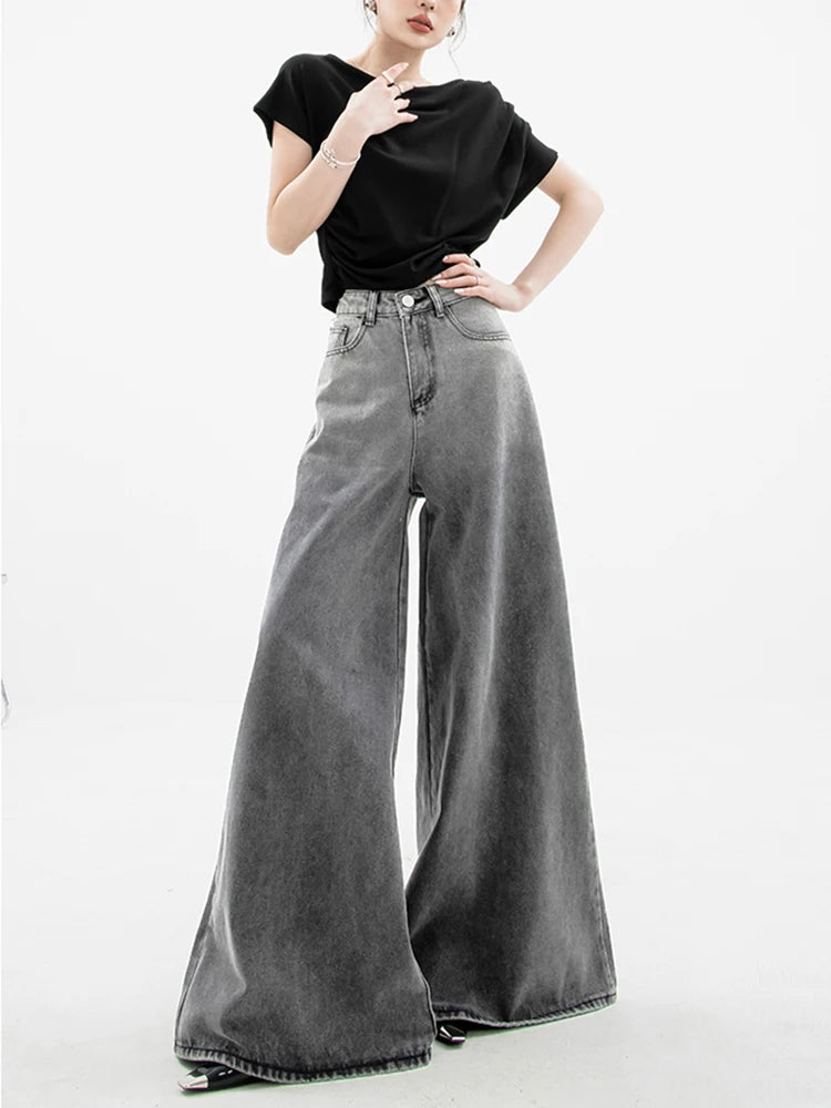 Dark Wash Y2K Wide Leg Jeans for Trendy Style - Perfect for Casual and Streetwear Looks