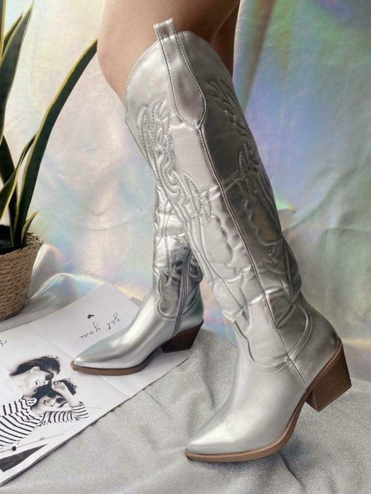 Disco Cowgirl Western Knee-High Boots for Y2K Style, Grunge Outfits, and TikTok Fashion