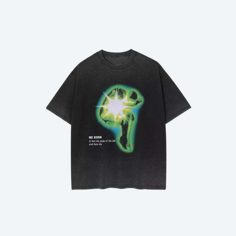 Distressed Green Human Figure Tee - Trendy Y2K Fashion for a Unique Street Style Look