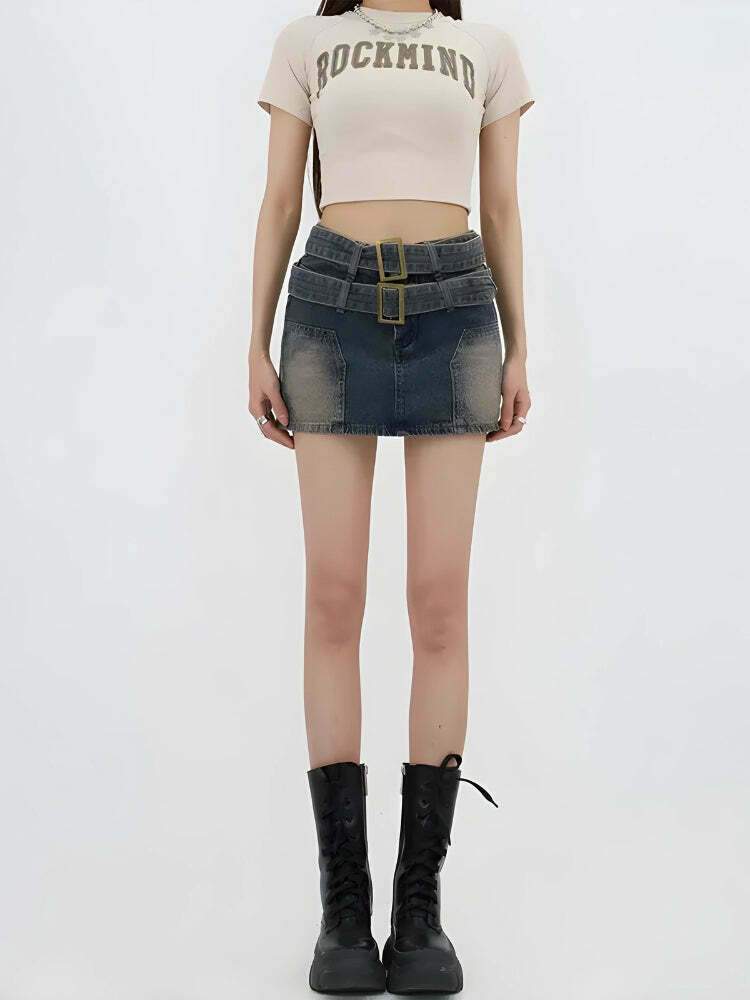 Double Belted Denim Mini Skort - Trendy Y2K Clothing for a Stylish Look