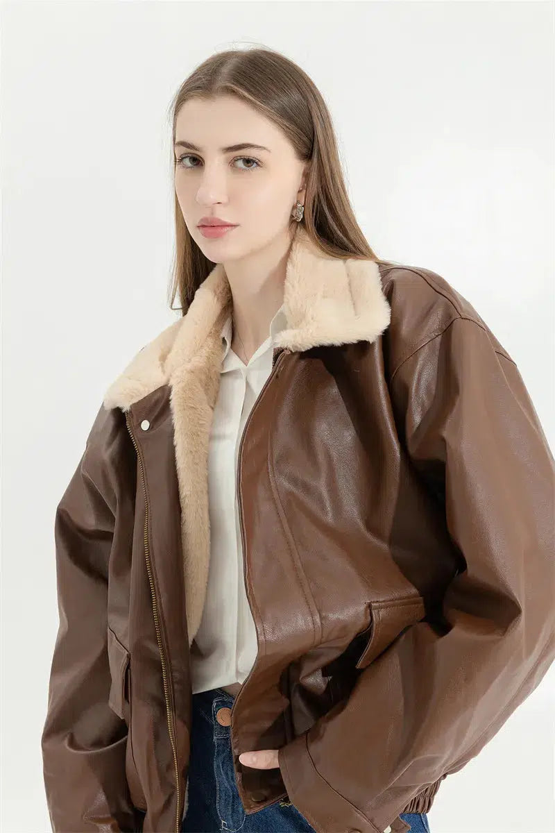 Double-Faced Faux Leather & Fur Jacket for Y2K Fashion: Trendy Cyber Style for Boys