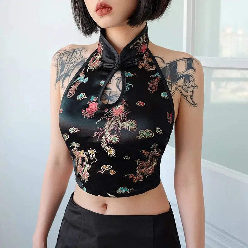 Dragon Backless Crop Top - Trendy Y2K Clothing for a Bold Fashion Statement