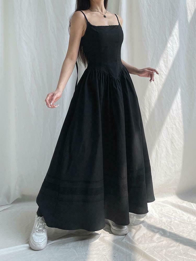 Edgy Goth Strap Maxi Dress - Trendy Y2K Clothing for a Bold Fashion Statement