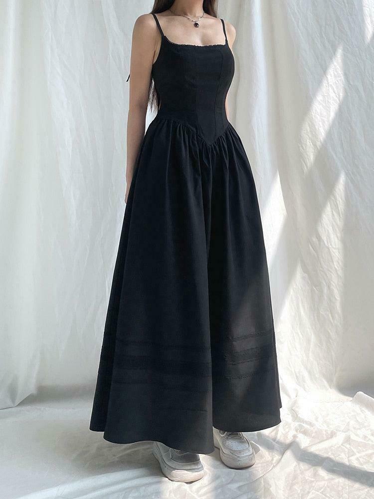 Edgy Goth Strap Maxi Dress - Trendy Y2K Clothing for a Bold Fashion Statement