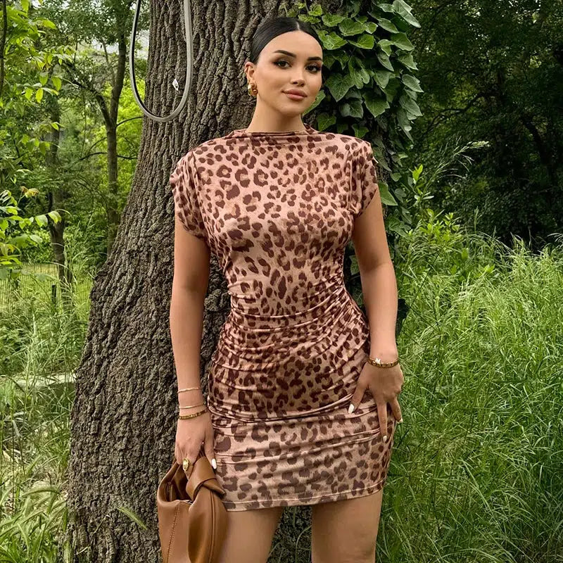 Edgy Leopard Bodycon Mini Dress - Trendy Y2K Fashion for a Stylish Look