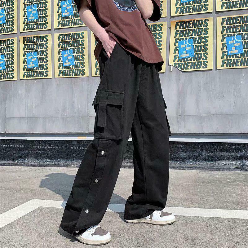 Elastic Waist Wide Leg Cargo Pants for Men - Multi Pocket Vintage Camo & Y2K Styles