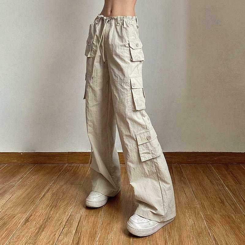 Embroidered Drawstring Low Rise Cargo Pants for Men - Vintage Camo & Y2K Styles